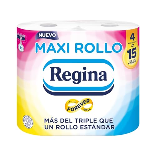 Regina Maxi-Rolle – 4 Rollen Toilettenpapier, 500 Blatt mit 2 Schichten pro Rolle, mehr als dreimal als eine Standardrolle, 60% recyceltes Kunststoffverpackung, 100% FSC-zertifiziertes Papier von Regina