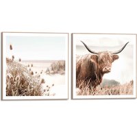 Reinders Wandbild "Freie Natur Highlander - Kuh - Heide - Strand - Ruhe", (2 St.) von Reinders!