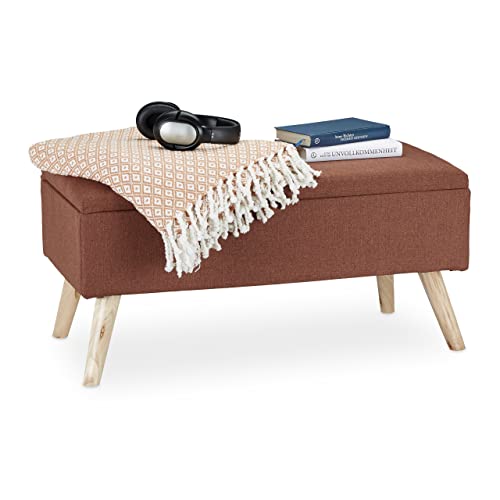 Relaxdays, braun Sitzbank mit Stauraum, gepolstert, Holzbeine, Truhenbank Stoffbezug, H x B x T: 39,5 x 79,5 x 39,5 cm, 1 Stück Relaxdays, braun Sitzbank mit Stauraum, gepolstert, Holzbeine, Truhenbank Stoffbezug, H x B x T: 39,5 x 79,5 x 39,5 cm, 1 Stück von Relaxdays