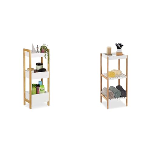 Relaxdays Badregal mit 3 Körben, Standregal Bambus & MDF & Bambusrahmen Badregal mit 3 Ablagen, freistehend, Standregal offen, Bambus, MDF, ohne Bohren, HBT: 72x30x29 cm, Natur/weiß von Relaxdays