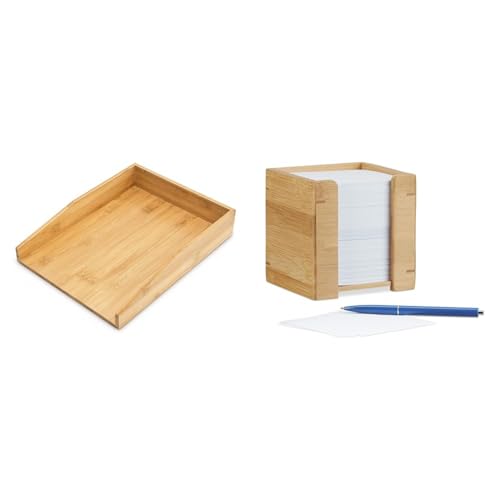 Relaxdays Briefablage Bambus, Schreibtischablage für A4 Papier & Zettelbox Bambus, Zettelkasten Holz, Notizzettel Halter, 900 Blatt, H x B x T: 10,5 x 10,5 x 10,5 cm, Natur von Relaxdays