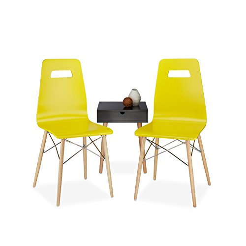 Relaxdays Design Stuhl 2-er Set ARVID, Holz, Esszimmer-Stuhl, modern, HxBxT: 92 x 43 x 40 cm, Retro, gelb von Relaxdays