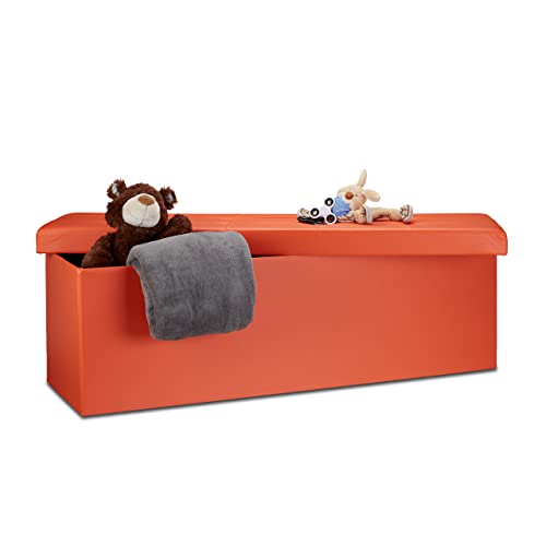 Relaxdays Faltbare Sitzbank HxBxT 38 x 114 x 38 cm, XL Kunstleder Sitztruhe, Aufbewahrungsbox mit Stauraum, Orange von Relaxdays