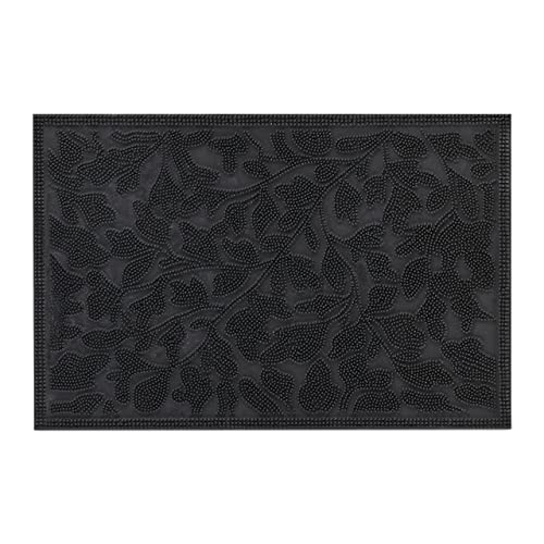 Relaxdays Fußmatte Gummi, 40 x 60 cm, Fußabtreter mit Noppen, innen & außen, wetterfest, Türvorleger Blätter, schwarz von Relaxdays