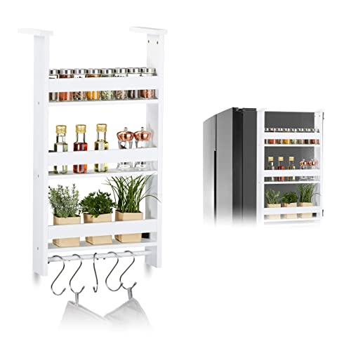 Relaxdays Hängeregal für Kühlschrank, Aufbewahrung von Gewürzen, mit Küchenreling & 5 Haken, MDF, HBT: 74x42x20 cm, weiß, 1 Stück von Relaxdays