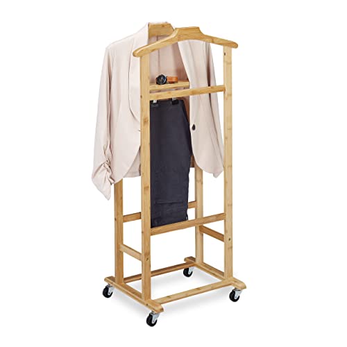Relaxdays Herrendiener auf Rollen, Stummer Diener aus Bambus, Kleiderablage Schlafzimmer, HBT: 107 x 47 x 37 cm, natur Relaxdays Herrendiener auf Rollen, Stummer Diener aus Bambus, Kleiderablage Schlafzimmer, HBT: 107 x 47 x 37 cm, natur von Relaxdays