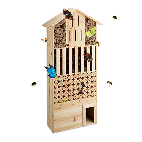 Relaxdays Insektenhotel XXL stehend, Nisthilfe für Biene, Schmetterling, Igelhaus, Holz, HxBxT: 118 x 57 x 24 cm, natur von Relaxdays