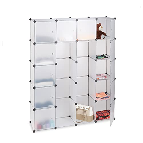 Relaxdays Kleiderschrank Stecksystem mit 2 Kleiderstangen, Garderobe mit 14 Fächer, Kunststoff Regalsystem, transparent von Relaxdays