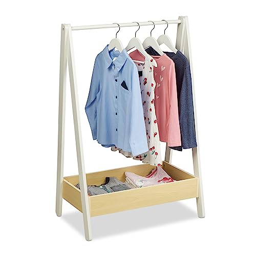 Relaxdays Kleiderständer Kinder, Standgarderobe, HxBxT 99x64,5x42,5 cm, Kleiderstange & Ablage, Kinderzimmer, weiß/natur von Relaxdays