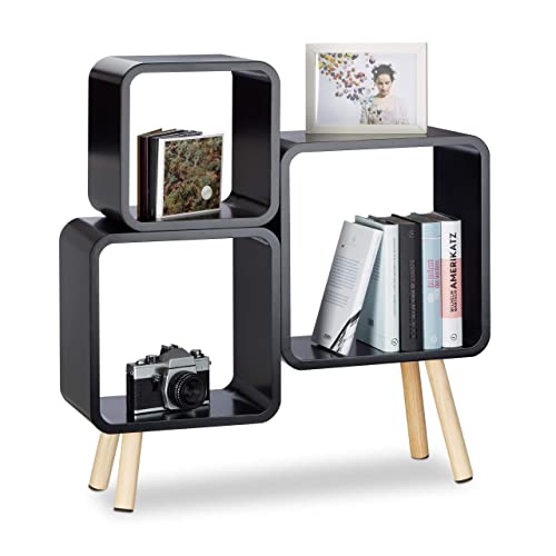 Relaxdays Regalsystem Cube mit 4 Beinen, Würfelregal im Retro Design, Bücherregal Holz, HBT: 70 x 67 x 20 cm, schwarz von Relaxdays