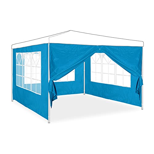 Relaxdays Seitenwand für Pavillon 4er Set, 3 Seitenwände mit Fenster, Seitenteil mit Reißverschluss, HxB 2x3 m, hellblau von Relaxdays