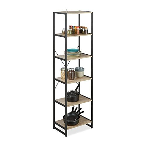 Relaxdays Standregal, hohes Bücherregal mit 6 Fächern, Regal Industrial Design, HxBxT: 180x50x35 cm, PB/Metall, braun von Relaxdays