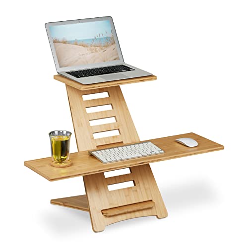 Relaxdays Stehpult Aufsatz Schreibtisch, Bambus, 2 Ablagen, höhenverstellbar, Laptop Steh-Schreibtischaufsatz, Natur von Relaxdays