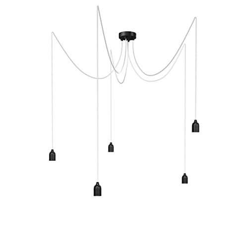 Relight Pendelleuchte 5-flammig Kraken (höhenverstellbar), E27 Lampenfassungen aus Bakelit, 5x 1.5 Meter Textilkabel Weiß von Relight