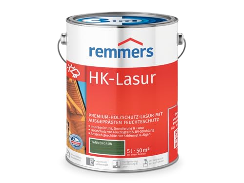 Remmers HK-Lasur 3in1 tannengrün, 5 Liter, Holzlasur aussen, 3facher Holzschutz mit Imprägnierung + Grundierung + Lasur, Feuchtigkeit- und UV-Schutz von Remmers