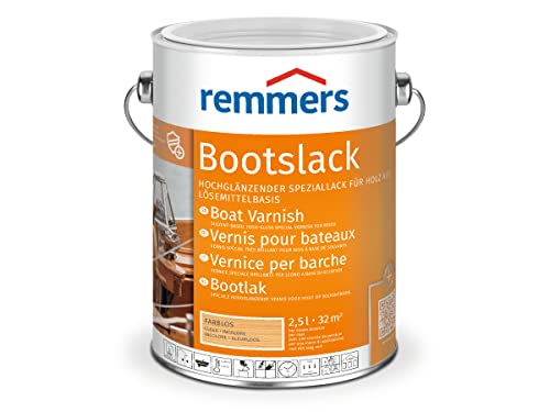 Remmers Bootslack farblos, 2,5 Liter, Boots Lack hochglänzend, Klarlack, auch für Holzmöbel, Fest- und Bierzeltgarnituren geeignet, inklusive Grundierung von Remmers