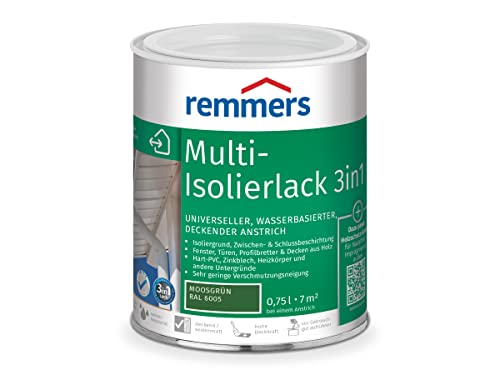 Remmers Multi-Lack 3in1 moosgrün (RAL 6005), 0,75 Liter, Wetterschutzfarbe, Metallschutzlack & Buntlack auf Wasserbasis für Holz, Metall & PVC von Remmers