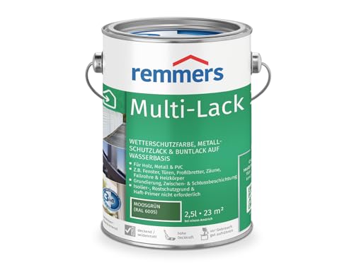 Remmers Multi-Lack 3in1 moosgrün (RAL 6005), 2,5 Liter, Wetterschutzfarbe, Metallschutzlack & Buntlack auf Wasserbasis für Holz, Metall & PVC von Remmers
