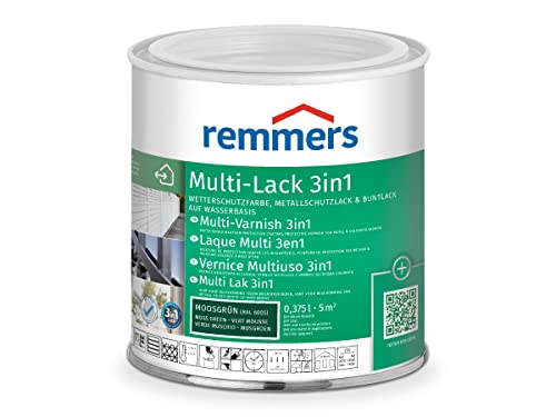 Remmers Multi-Lack 3in1 moosgrün (RAL 6005), 0,375 Liter, Wetterschutzfarbe, Metallschutzlack & Buntlack auf Wasserbasis für Holz, Metall & PVC von Remmers