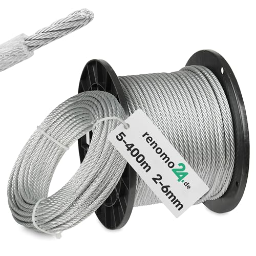Renomo24 Drahtseil 3mm PVC Stahlseil 6x7 ummantelt verzinkt Seil Draht (5m) von Renomo24