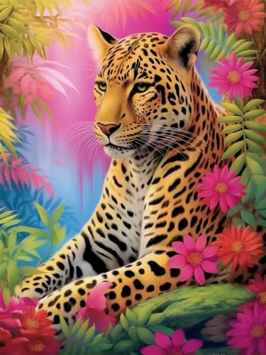 Reofrey 5d Diamond Painting Zubehör Leopard, DIY Full Dril Tier Diamant Painting Bilder Set Diamant Malerei Vollbohrer, Kreuzstich Erwachsene Stickerei Crystal Strass Foto Craft Für Wall Home 30x40cm von Reofrey