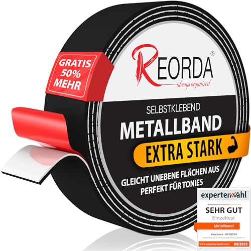 REORDA® Metallband selbstklebend Schwarz - (1,5 Meter) Ideal für Tonies®-Figuren & -Regale - Magnetband für Magnete I Ferroband I Magnetband selbstklebend I Eisenband von Reorda