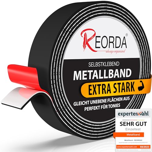 REORDA® Metallband selbstklebend Schwarz - Ideal für Tonies®-Figuren & -Regale (25 mm Breite) - Magnetband für Magnete I Ferroband I Magnetband selbstklebend I Eisenband (12m) von Reorda