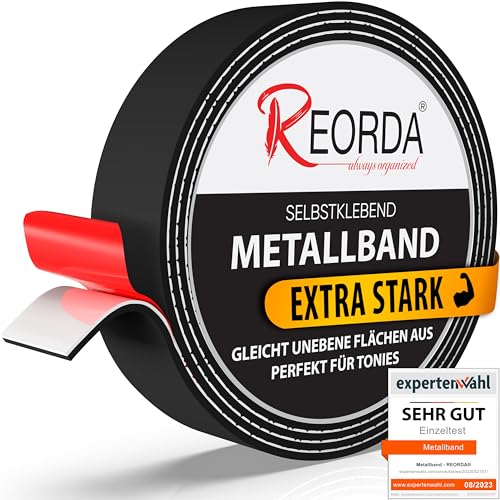 REORDA® Metallband selbstklebend Schwarz - Ideal für Tonies®-Figuren & -Regale (25 mm Breite) - Magnetband für Magnete I Ferroband I Magnetband selbstklebend I Eisenband (1m) von Reorda