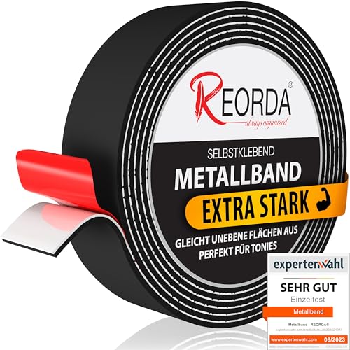 REORDA Metallband selbstklebend Schwarz - Ideal für Tonies®-Figuren & -Regale - Magnetband für Magnete I Ferroband I Magnetband selbstklebend I Eisenband (6m) von Reorda