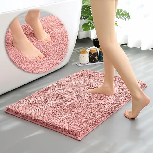 Repaly Badematte rutschfest Weiche Badezimmerteppich Waschbar Badteppich Chenille Badvorleger Saugfähige Duschvorleger Rosa 50 x 80 cm von Repaly