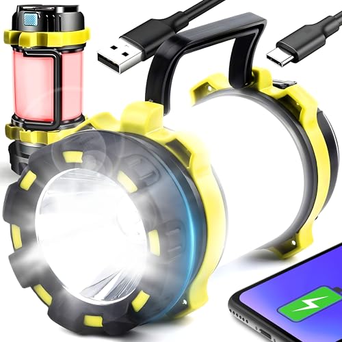 Retoo Handscheinwerfer Led Taschenlampe Extrem Hell Wiederaufladbare USB Handlampe Suchscheinwerfer Laterne Strahler für Camping Outdoor Wandern mit Akku 3700mAh und Griff von Retoo