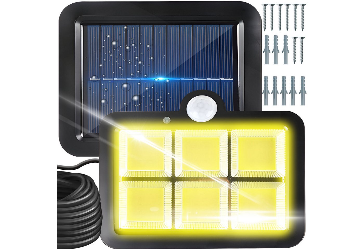 Retoo LED Solarleuchte 120 LED Solarleuchte für Außen mit Bewegungsmelder Solarlampen, LED fest integriert, Neutralweiss, Starke Lichtleistung, Einfache Installation, Bewegungssensorfunktion von Retoo