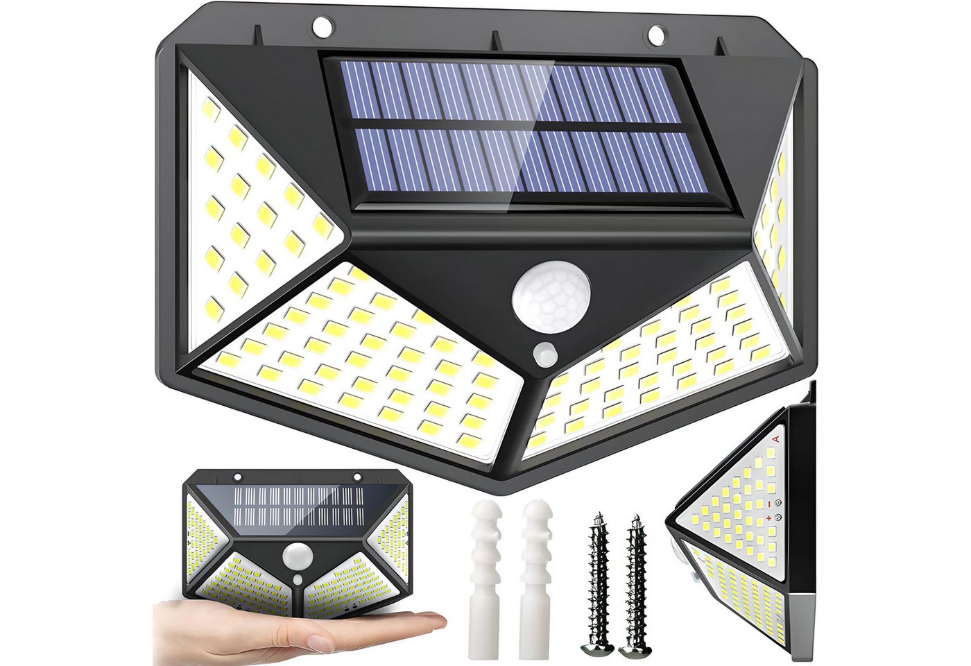Retoo LED Solarleuchte Solarlampe für Außen mit Bewegungsmelder, 100 LED, IP65 2400 mAh Akku, Moderne LED, Eingebauter 1800-mAh, Wasserdicht nach IP65 von Retoo