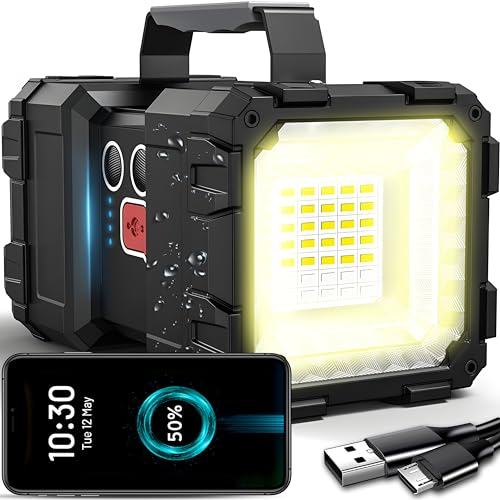 Retoo Handscheinwerfer Led Taschenlampe Extrem Hell Wiederaufladbare USB Handlampe Suchscheinwerfer Laterne Strahler für Camping Outdoor Wandern mit Akku und Griff von Retoo