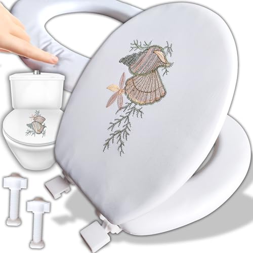 Retoo Toilettendeckel, Toilettensitz Bedruckter weicher, WC-Sitz Universalbeschlägen, Klodeckel 17", Toilettenbrille Einfache Montage und Reinigung, Klobrille für die Meiste Toilette, Weiß von Retoo