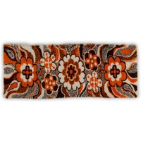 Mid Century Rya Teppich, Vintage Haken Wandteppich Aus Den 60Er Jahren, Orange Schwarz Und Weiß Floraler Teppich 70x70cm von RetroCubeHome