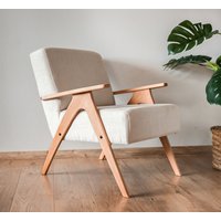 Vintage Leinen Sessel, Akzent Stühle, Mid Century Sessel Aus Leinenstoff, Möbel Handgefertigt, Kleiner Bequemer Lounge von RetroDesignCRO