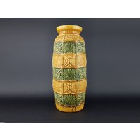 Vintage Bay Keramik Ocker Und Grüne Bodenvase 60 40 Westdeutsche Keramik 1960-70Er von RetroVases