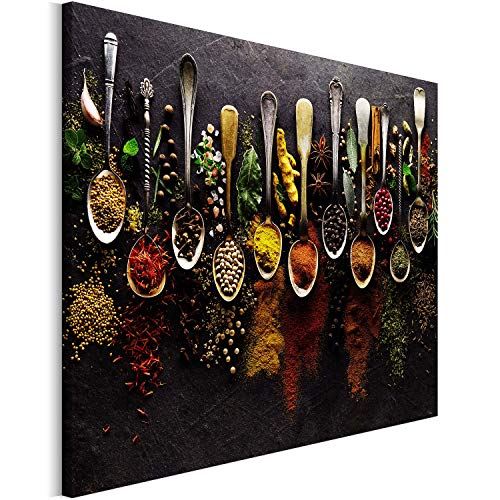 Revolio 120x80 cm Leinwandbild Wandbilder Wohnzimmer Modern Kunstdruck Design Wanddekoration Deko Bild auf Leinwand Bilder 1 Teilig - Gewürze Löffel braun bunt Mehrfarbig von Revolio