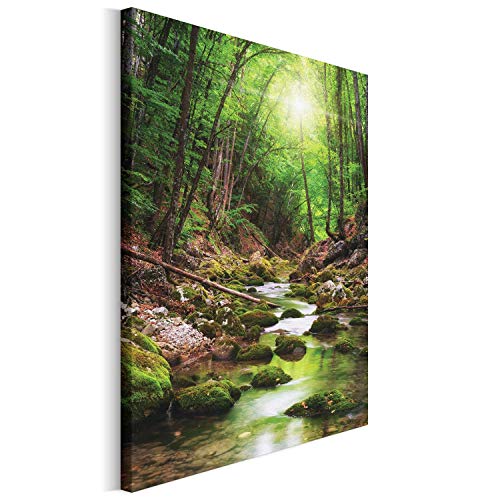 Revolio 40x50 cm Leinwandbild Wandbilder Wohnzimmer Modern Kunstdruck Design Wanddekoration Deko Bild auf Leinwand Bilder 1 Teilig - Fluss Bach Bäume Wald braun grün von Revolio