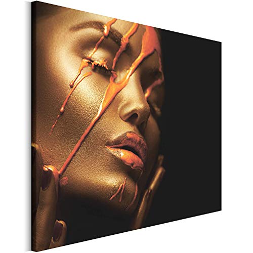 Revolio 80x60 cm Leinwandbild Wandbilder Wohnzimmer Modern Kunstdruck Design Wanddekoration Deko Bild auf Leinwand Bilder 1 Teilig - Frau Farben braun rot Gelb von Revolio