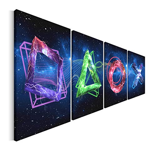 Revolio Leinwandbild Wandbilder Wohnzimmer Modern Kunstdruck Wanddekoration Deko Mehrteilige Leinwand Bilder 4 Teilig TYP C, 120 x 40 cm - Spielkonsole Gamer Game Spielerzimmer von Revolio