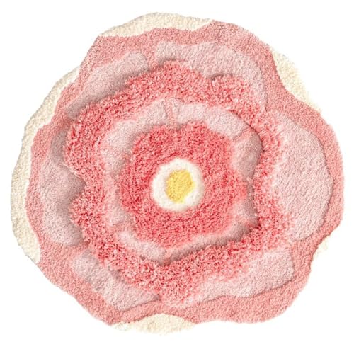 Reyox 3D Moos Teppich für Schlafzimmer Badezimmer Heimdekoration, rutschfest Weicher Absorbierende Badezimmerteppich Rosa Blume 100 x 100 cm von Reyox