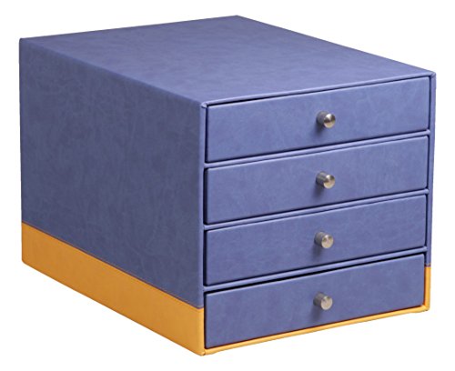 Rhodia 318868C Schubladenbox (mit 4 Schubladen, Griffe aus Metall, Kunstleder, elegant und praktisch, ideal für Ihr Büro oder Ihr zu Hause) 1 Stück, saphirblau von Rhodia