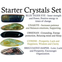 Kristall-Starter-Set, Blaues Tigerauge, Unakit, Schwarzer Obsidian, Citrin, Brekzienjaspis, Anfängerkristalle, Kristalle, Felsen, Steine, Geschenke 2 von RhodopeMinerals