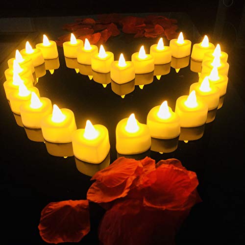 Riaxuebiy LED Kerzen Flammenlose Wasserdicht Herz Form Teelicht Kerzen für Weihnachten Hochzeit Geburtstag Fenster Deko (Warmes Weißes Licht, Herzform) von Riaxuebiy