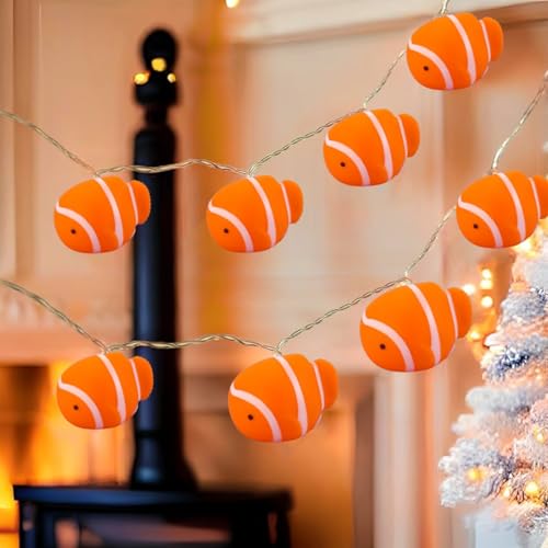 Riaxuebiy Niedliche Tierform LED Clownfisch Lichterketten Batteriebetriebenes Nachtlicht für Indoor Halloween Weihnachten Thanksgiving Party Kinder Schlafzimmer Dekoration (Clownfisch) von Riaxuebiy