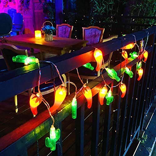 Riaxuebiy 10 Fuß 20 LEDs Kaktus Chili Lichterkette, Sommer Strand Thema Dekoration, Mexiko/Mittelmeer-Stil Haus Dekor USB-betrieben für Mädchen Jungen Schlafzimmer (USB-betrieben, Kaktus+Chili) von Riaxuebiy