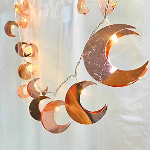 Riaxuebiy Roségold Metall LED Mond Lichterketten Geometrische USB-betrieben Lichterketten Laternenlampen für Innenhochzeitsfeier Eid Mubarak-Palast Dekoration (Mond, 6m/40LED) von Riaxuebiy