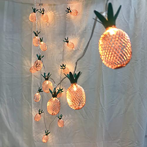 Riaxuebiy Roségold Metall 20 LED Ananas Lichterketten USB-betrieben Laternenlampen für Innenhochzeitsfeier Schlafzimmer Eid Mubarak-Palast Dekoration (Ananas-B, 3m/20LED) von Riaxuebiy